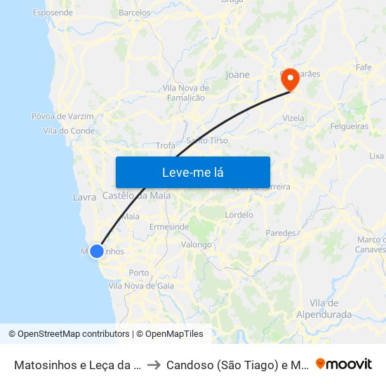 Matosinhos e Leça da Palmeira to Candoso (São Tiago) e Mascotelos map