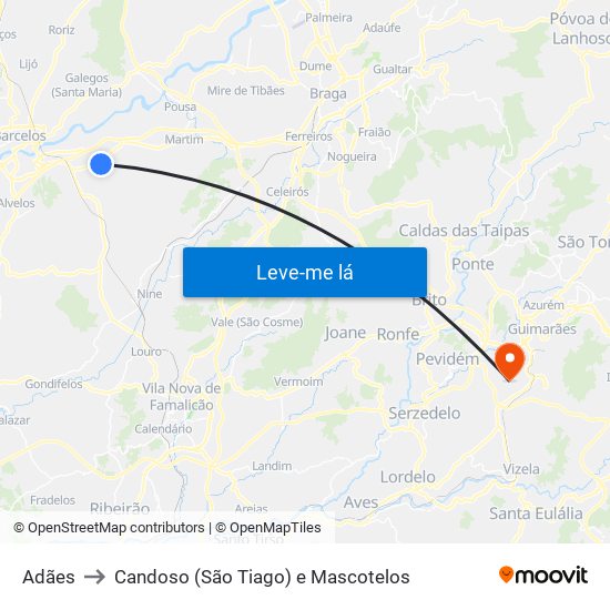 Adães to Candoso (São Tiago) e Mascotelos map