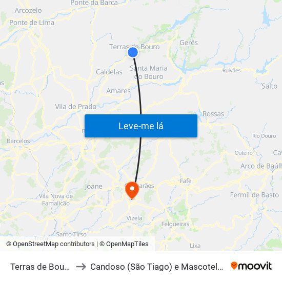 Terras de Bouro to Candoso (São Tiago) e Mascotelos map