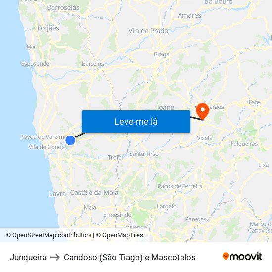 Junqueira to Candoso (São Tiago) e Mascotelos map