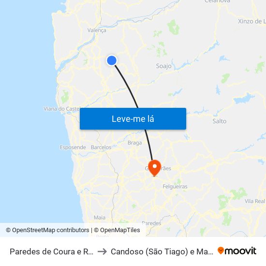 Paredes de Coura e Resende to Candoso (São Tiago) e Mascotelos map