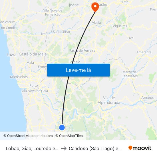 Lobão, Gião, Louredo e Guisande to Candoso (São Tiago) e Mascotelos map