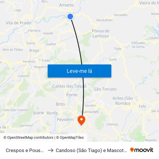 Crespos e Pousada to Candoso (São Tiago) e Mascotelos map