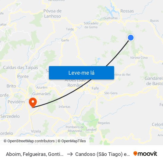 Aboim, Felgueiras, Gontim e Pedraído to Candoso (São Tiago) e Mascotelos map