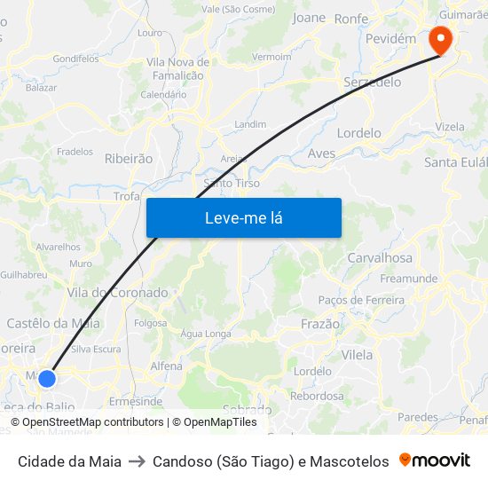 Cidade da Maia to Candoso (São Tiago) e Mascotelos map