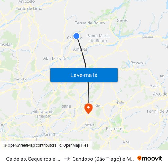 Caldelas, Sequeiros e Paranhos to Candoso (São Tiago) e Mascotelos map