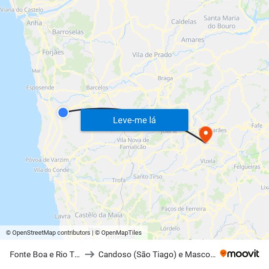 Fonte Boa e Rio Tinto to Candoso (São Tiago) e Mascotelos map