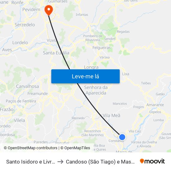 Santo Isidoro e Livração to Candoso (São Tiago) e Mascotelos map