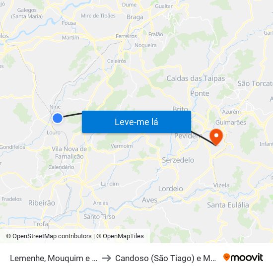 Lemenhe, Mouquim e Jesufrei to Candoso (São Tiago) e Mascotelos map