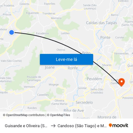 Guisande e Oliveira (São Pedro) to Candoso (São Tiago) e Mascotelos map