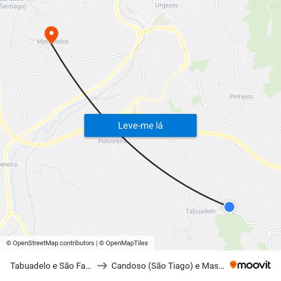 Tabuadelo e São Faustino to Candoso (São Tiago) e Mascotelos map