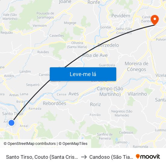 Santo Tirso, Couto (Santa Cristina e São Miguel) e Burgães to Candoso (São Tiago) e Mascotelos map