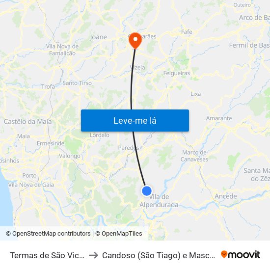 Termas de São Vicente to Candoso (São Tiago) e Mascotelos map