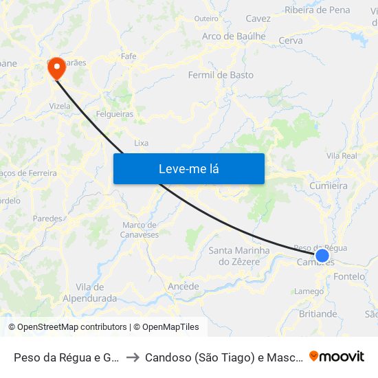 Peso da Régua e Godim to Candoso (São Tiago) e Mascotelos map