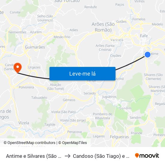 Antime e Silvares (São Clemente) to Candoso (São Tiago) e Mascotelos map