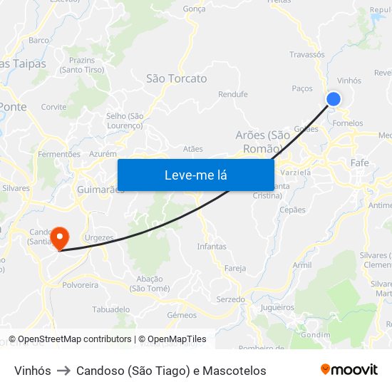 Vinhós to Candoso (São Tiago) e Mascotelos map