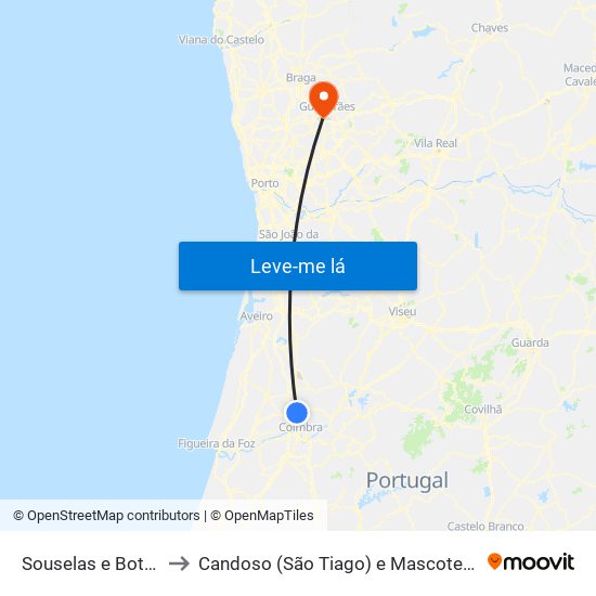 Souselas e Botão to Candoso (São Tiago) e Mascotelos map