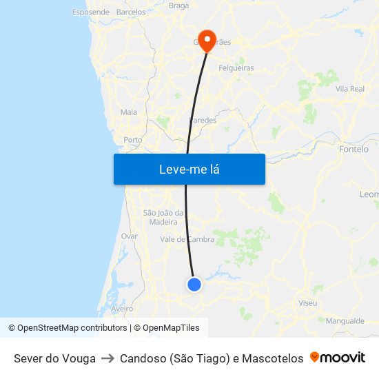 Sever do Vouga to Candoso (São Tiago) e Mascotelos map