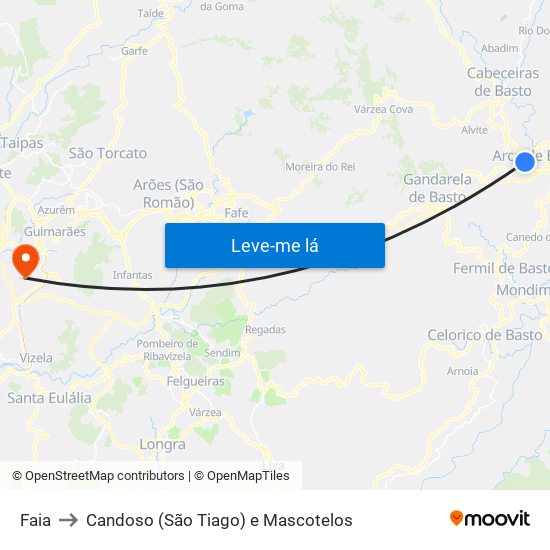 Faia to Candoso (São Tiago) e Mascotelos map