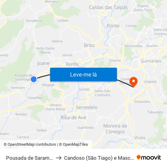 Pousada de Saramagos to Candoso (São Tiago) e Mascotelos map