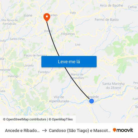 Ancede e Ribadouro to Candoso (São Tiago) e Mascotelos map