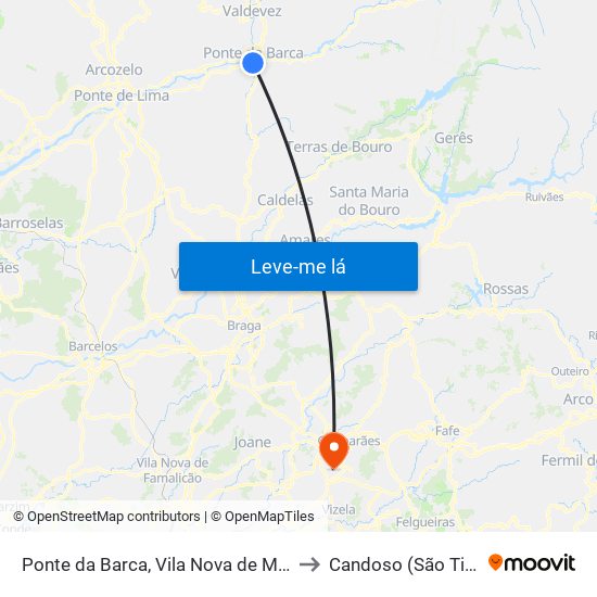 Ponte da Barca, Vila Nova de Muía e Paço Vedro de Magalhães to Candoso (São Tiago) e Mascotelos map