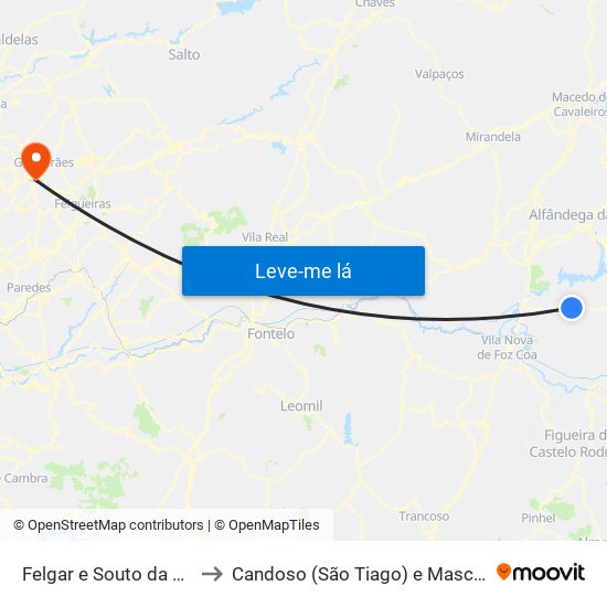 Felgar e Souto da Velha to Candoso (São Tiago) e Mascotelos map