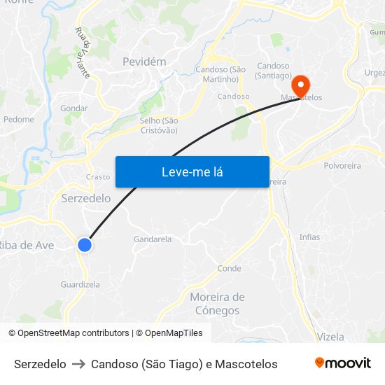 Serzedelo to Candoso (São Tiago) e Mascotelos map