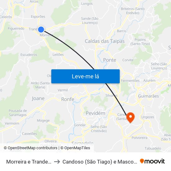 Morreira e Trandeiras to Candoso (São Tiago) e Mascotelos map