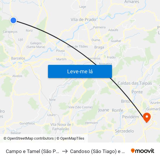 Campo e Tamel (São Pedro Fins) to Candoso (São Tiago) e Mascotelos map