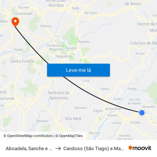 Aboadela, Sanche e Várzea to Candoso (São Tiago) e Mascotelos map