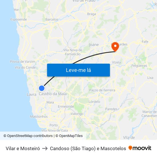 Vilar e Mosteiró to Candoso (São Tiago) e Mascotelos map