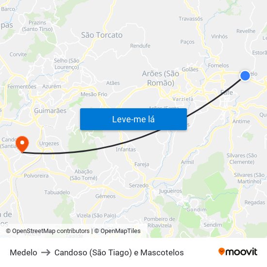 Medelo to Candoso (São Tiago) e Mascotelos map