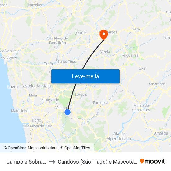 Campo e Sobrado to Candoso (São Tiago) e Mascotelos map