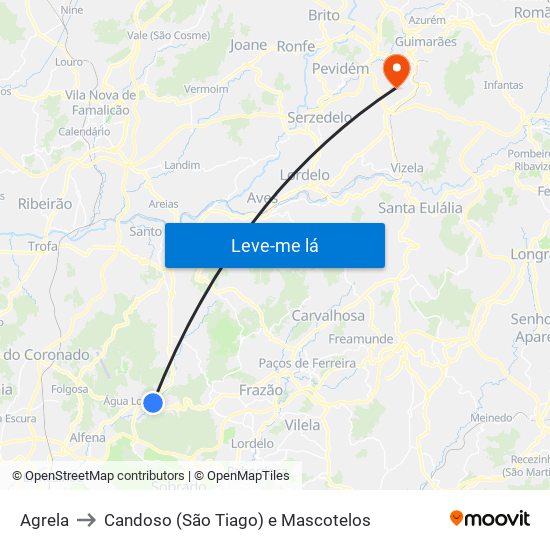Agrela to Candoso (São Tiago) e Mascotelos map