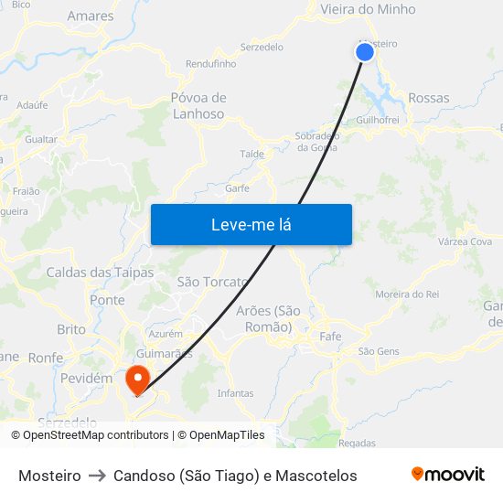 Mosteiro to Candoso (São Tiago) e Mascotelos map