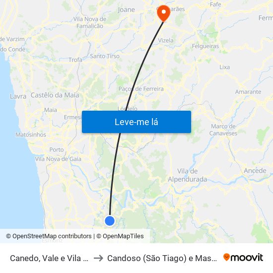 Canedo, Vale e Vila Maior to Candoso (São Tiago) e Mascotelos map