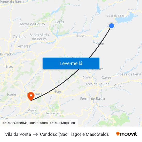 Vila da Ponte to Candoso (São Tiago) e Mascotelos map