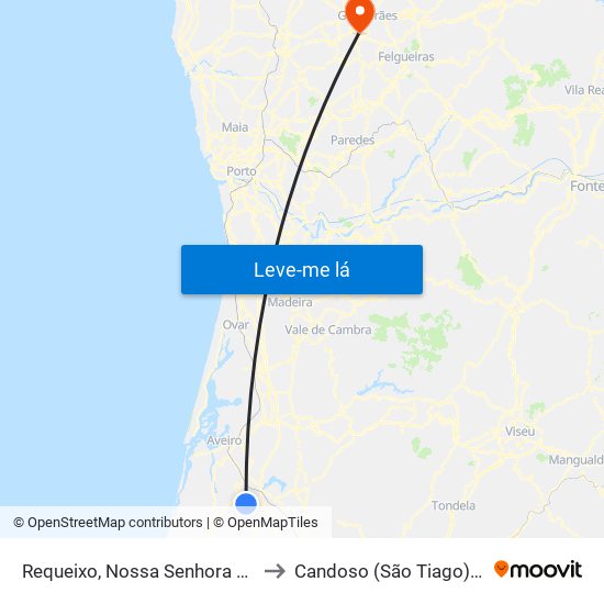 Requeixo, Nossa Senhora de Fátima e Nariz to Candoso (São Tiago) e Mascotelos map