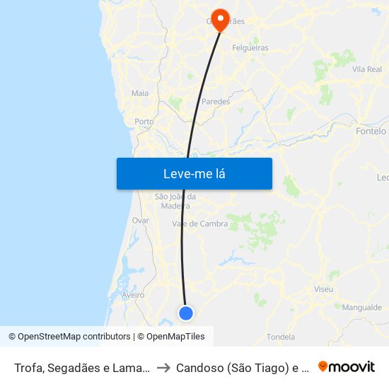 Trofa, Segadães e Lamas do Vouga to Candoso (São Tiago) e Mascotelos map