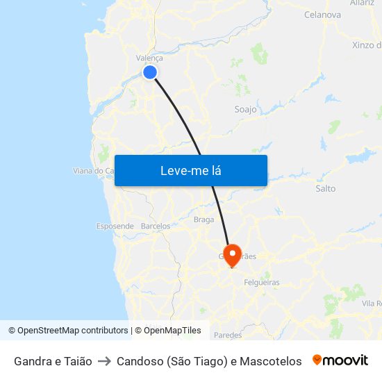 Gandra e Taião to Candoso (São Tiago) e Mascotelos map