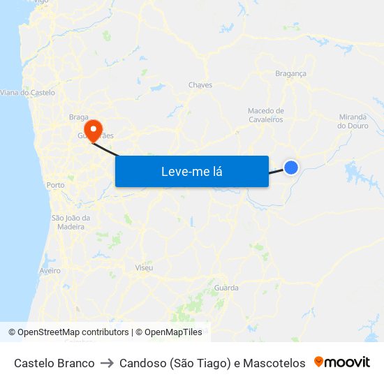 Castelo Branco to Candoso (São Tiago) e Mascotelos map