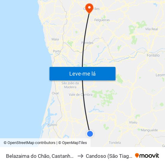 Belazaima do Chão, Castanheira do Vouga e Agadão to Candoso (São Tiago) e Mascotelos map