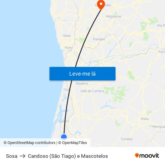 Sosa to Candoso (São Tiago) e Mascotelos map