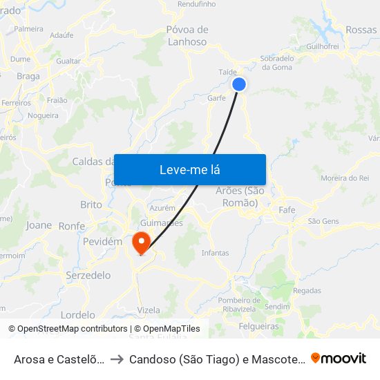 Arosa e Castelões to Candoso (São Tiago) e Mascotelos map