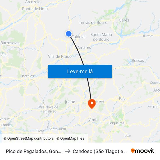 Pico de Regalados, Gondiães e Mós to Candoso (São Tiago) e Mascotelos map