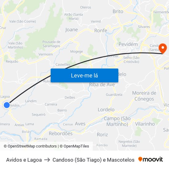 Avidos e Lagoa to Candoso (São Tiago) e Mascotelos map