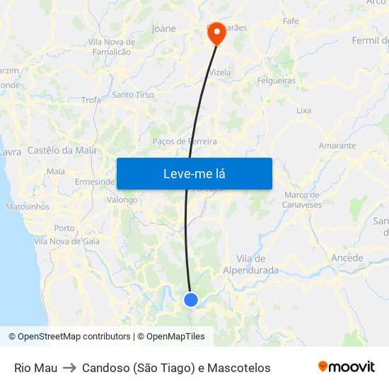 Rio Mau to Candoso (São Tiago) e Mascotelos map