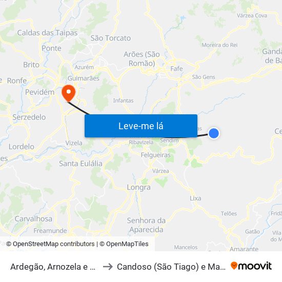 Ardegão, Arnozela e Seidões to Candoso (São Tiago) e Mascotelos map