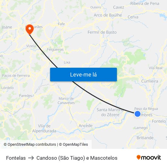 Fontelas to Candoso (São Tiago) e Mascotelos map